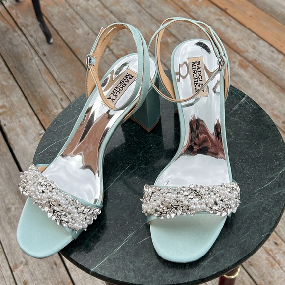 Badgley Mischka Clara Embellished Strap Evening Shoe in Blue Radiance - Picture 8 of 14